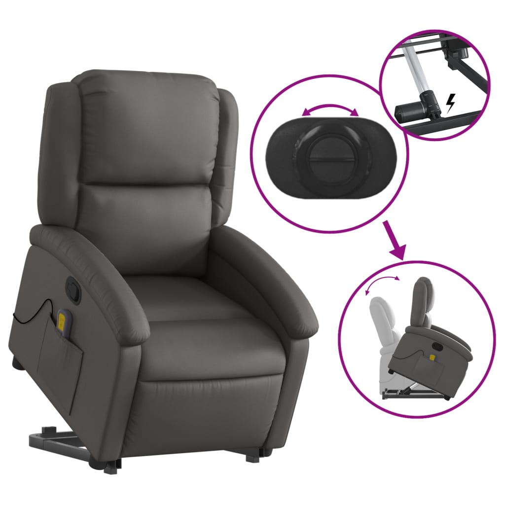 Fauteuil inclinable de massage gris cuir véritable - XIOS