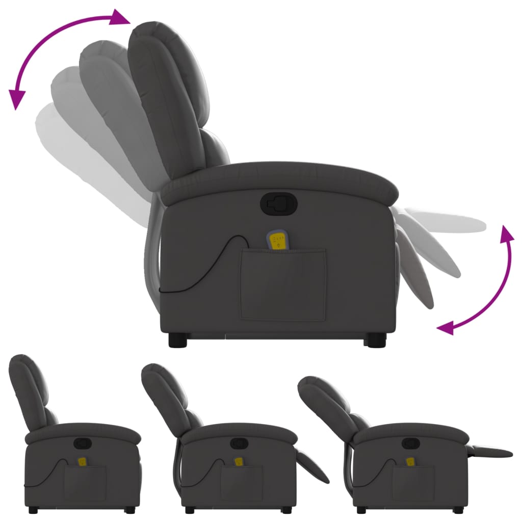 Fauteuil inclinable de massage gris cuir véritable