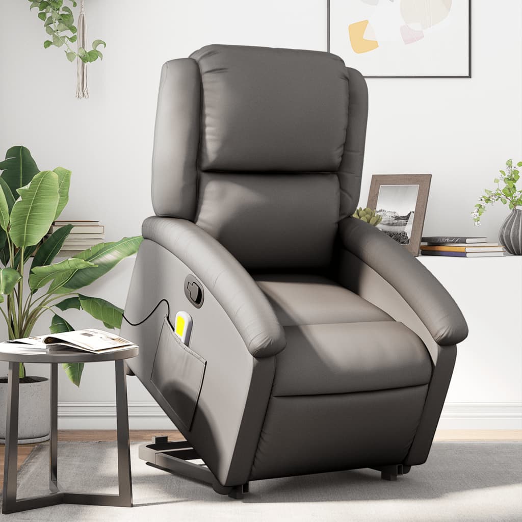 Fauteuil inclinable de massage gris cuir véritable - XIOS