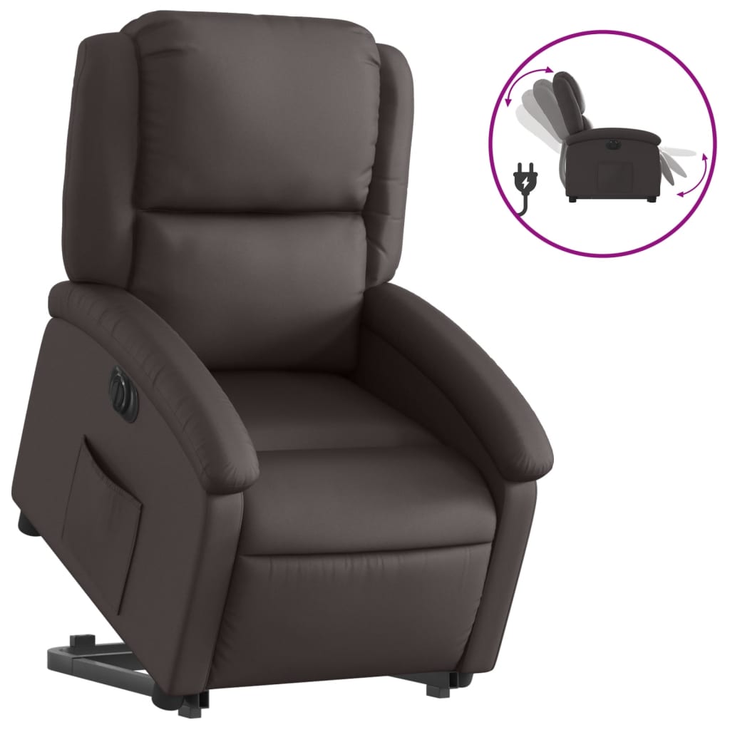 Fauteuil inclinable électrique marron foncé cuir véritable - XIOS