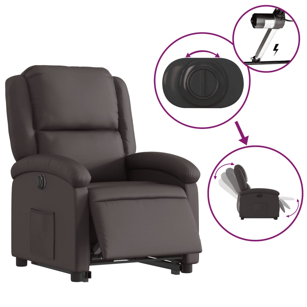 Fauteuil inclinable électrique marron foncé cuir véritable