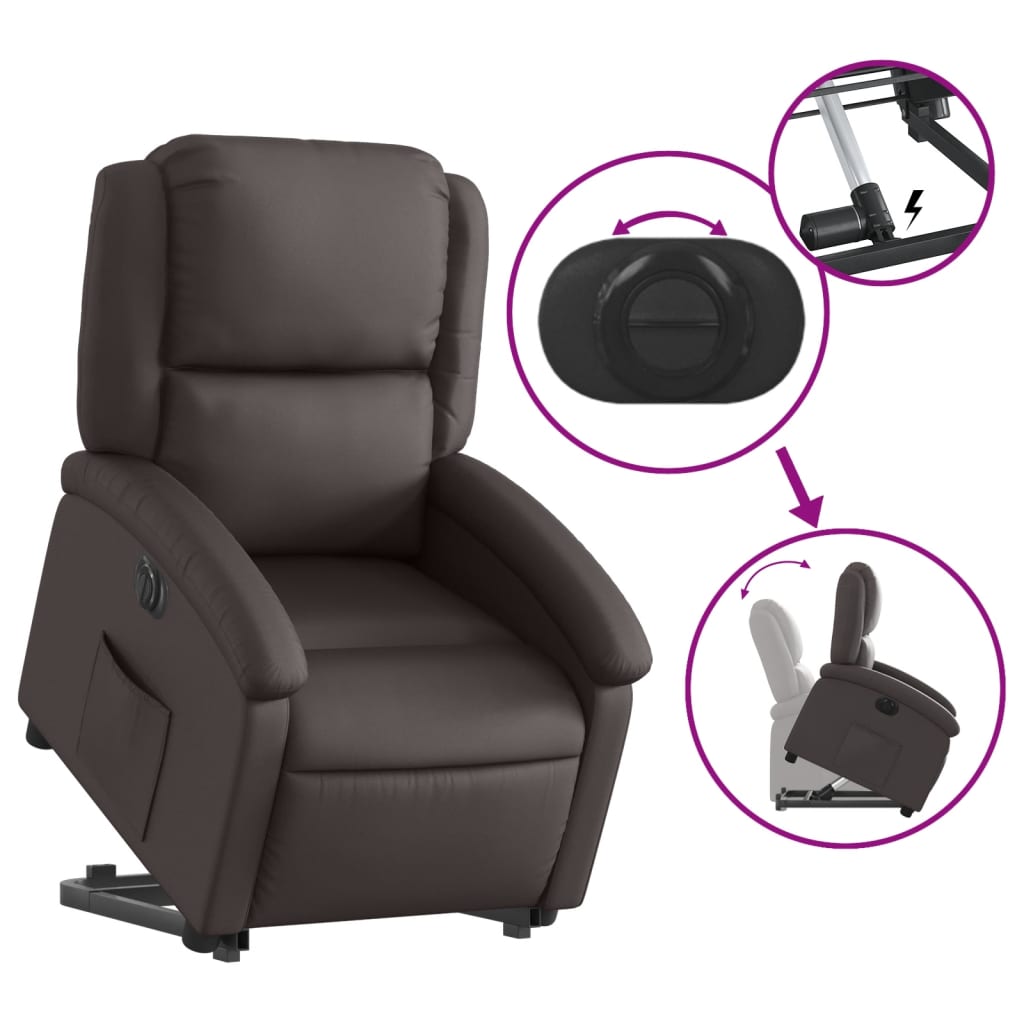 Fauteuil inclinable électrique marron foncé cuir véritable - XIOS