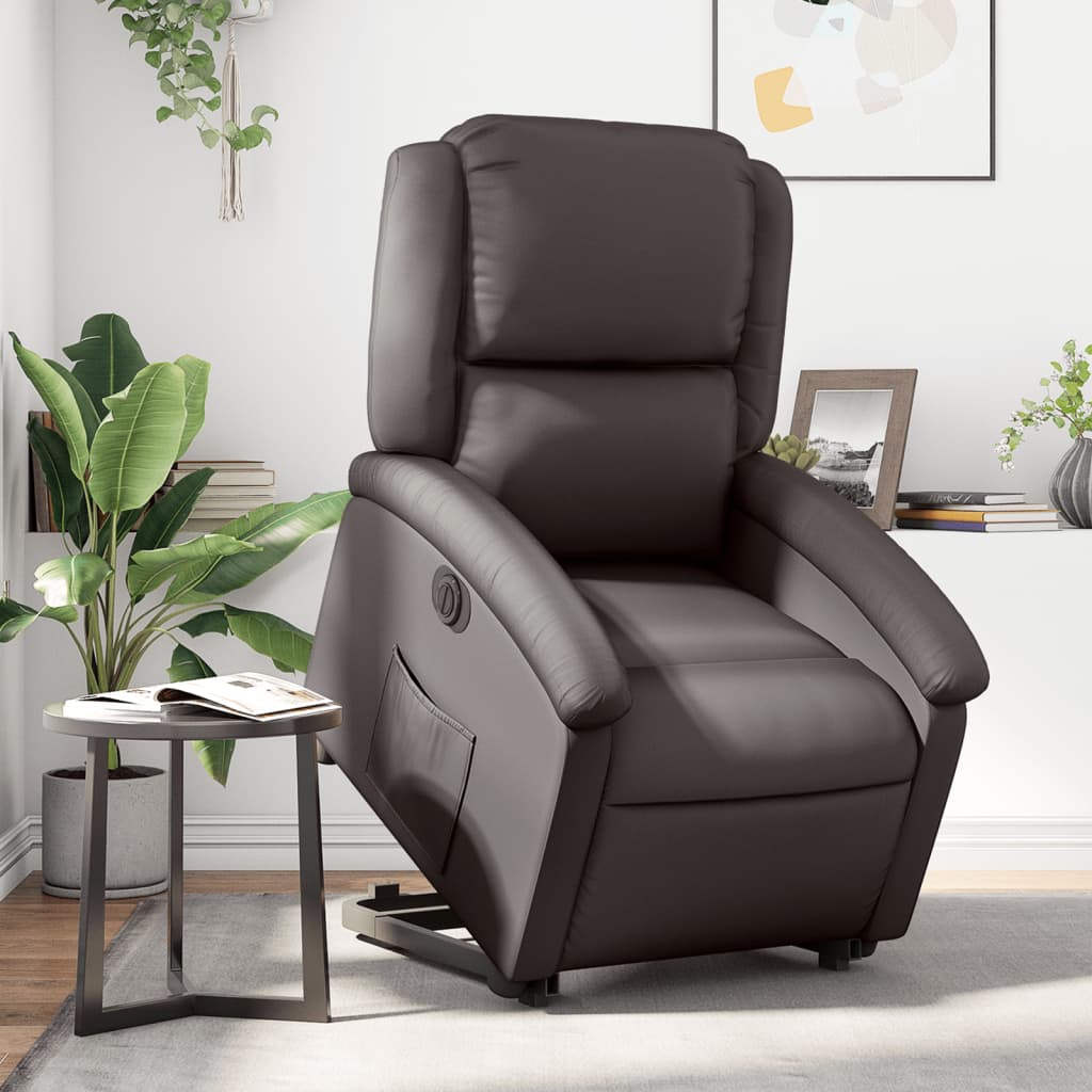 Fauteuil inclinable électrique marron foncé cuir véritable - XIOS