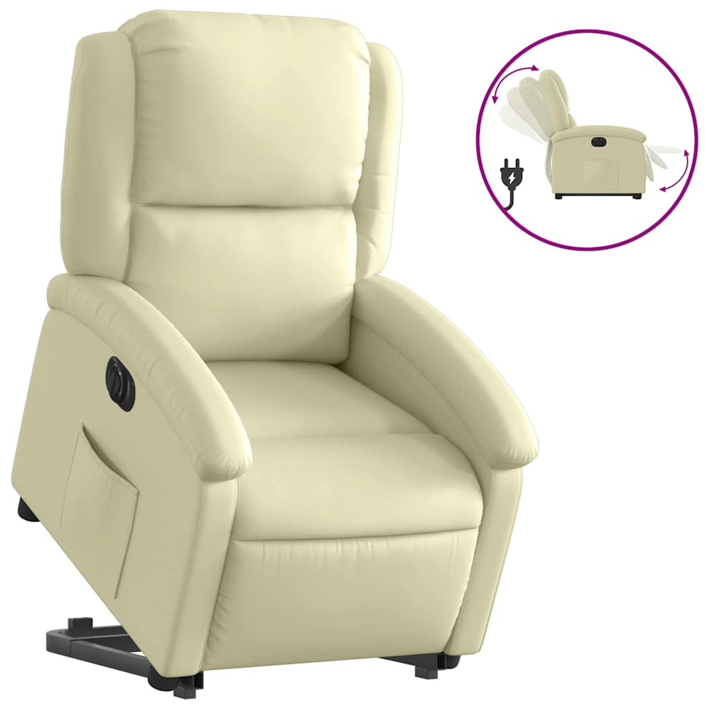 Fauteuil inclinable électrique crème cuir véritable - XIOS
