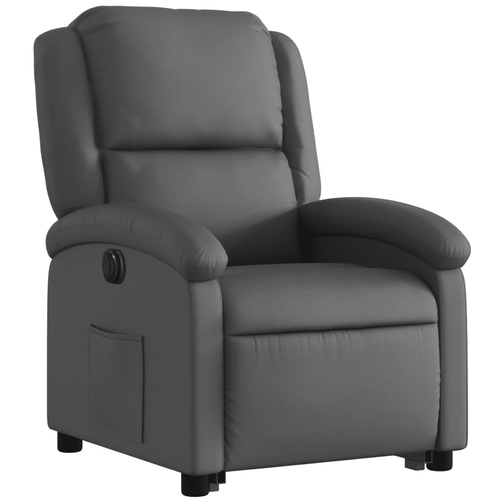 Fauteuil inclinable électrique gris cuir véritable