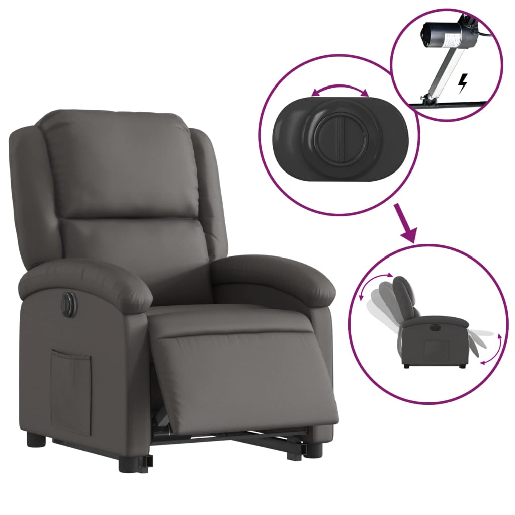 Fauteuil inclinable électrique gris cuir véritable
