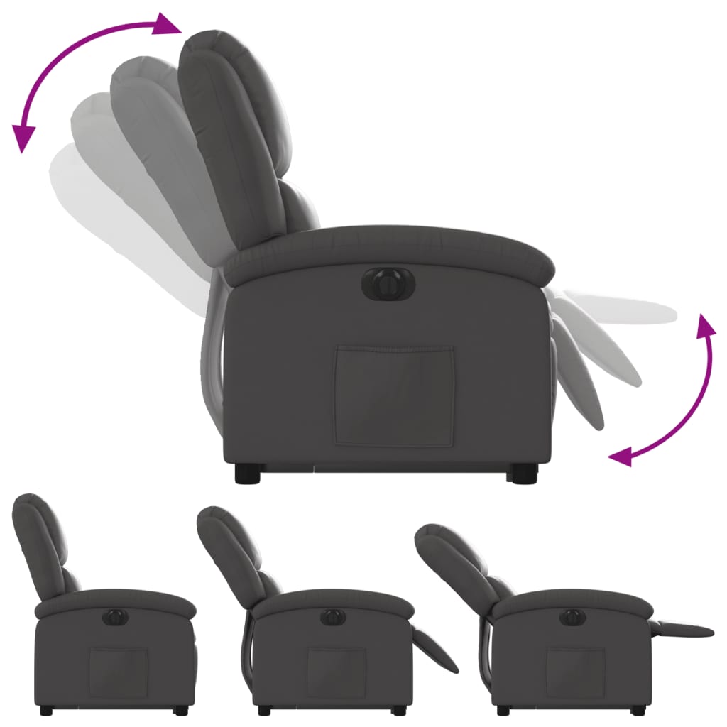 Fauteuil inclinable électrique gris cuir véritable