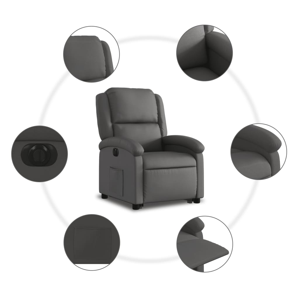 Fauteuil inclinable électrique gris cuir véritable - XIOS