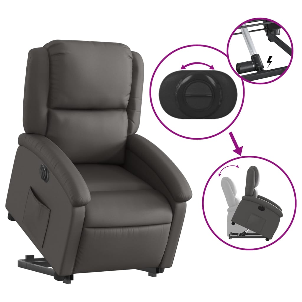 Fauteuil inclinable électrique gris cuir véritable - XIOS
