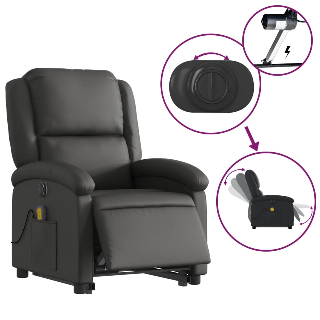 Fauteuil inclinable de massage électrique noir cuir véritable - XIOS