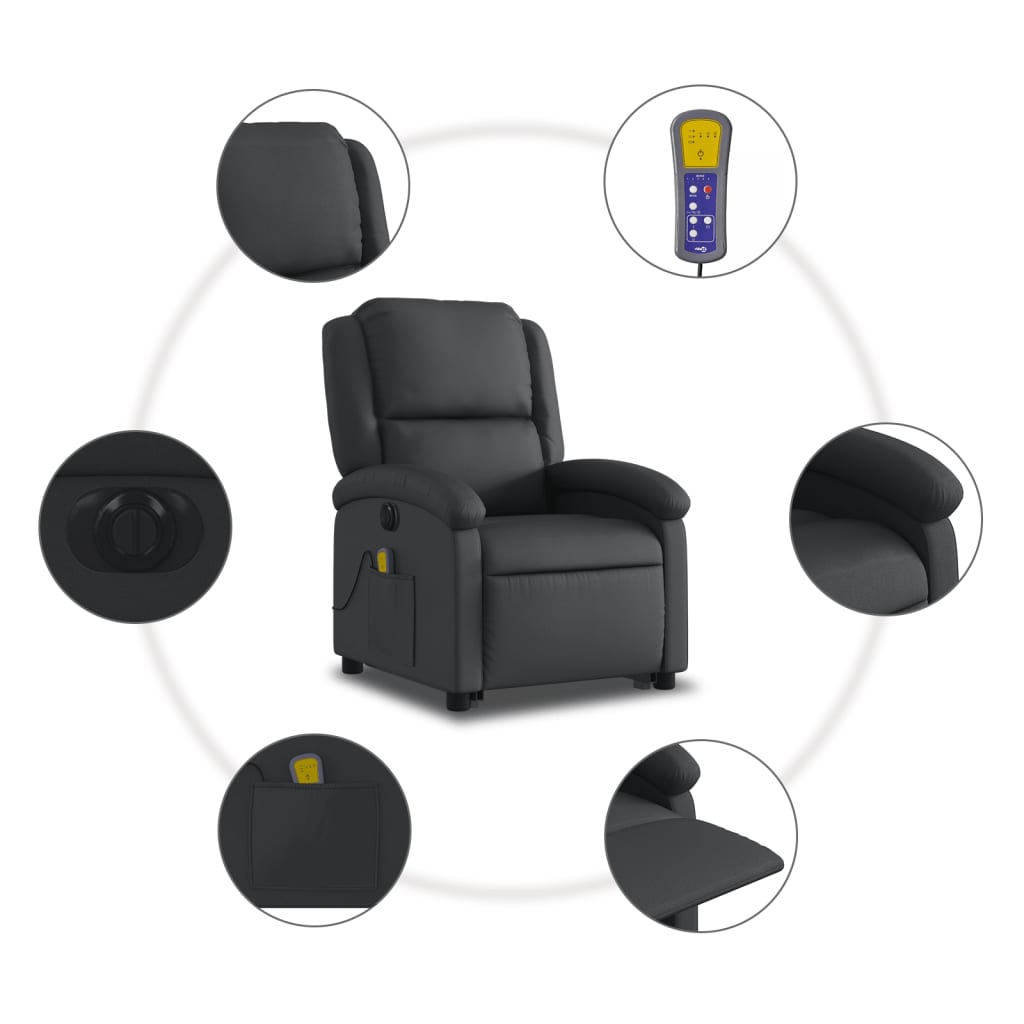 Fauteuil inclinable de massage électrique noir cuir véritable - XIOS