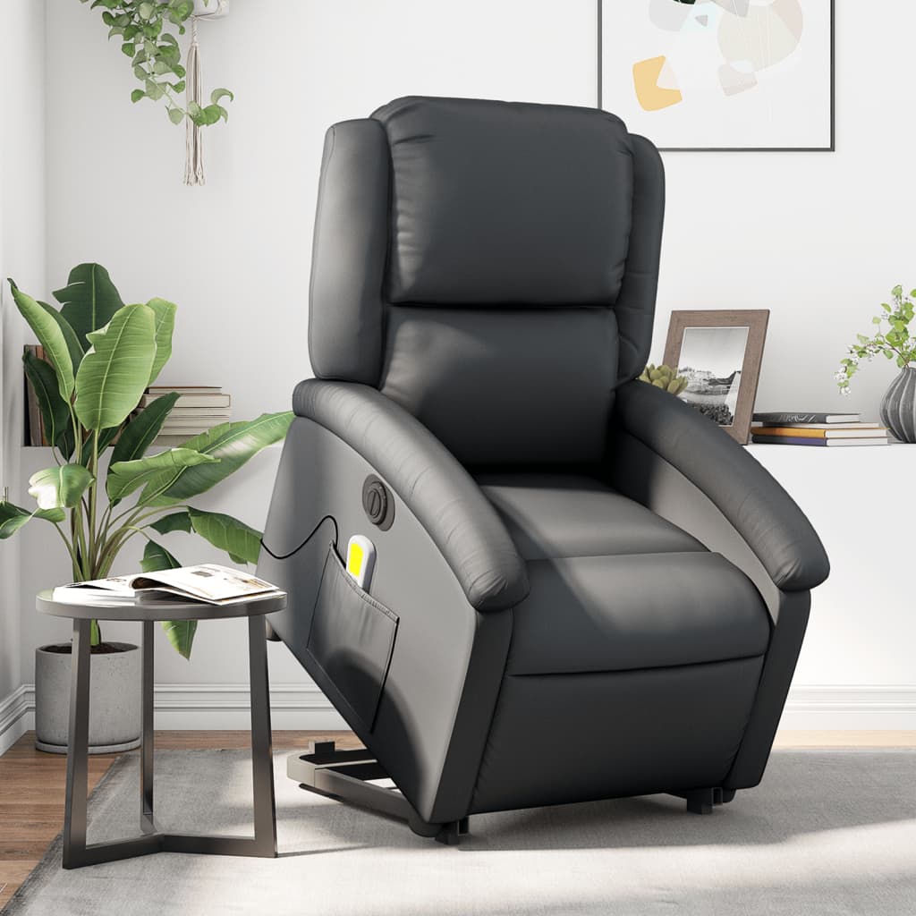 Fauteuil inclinable de massage électrique noir cuir véritable - XIOS