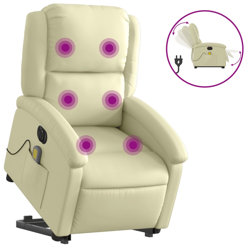 Fauteuil inclinable de massage électrique crème cuir véritable - XIOS