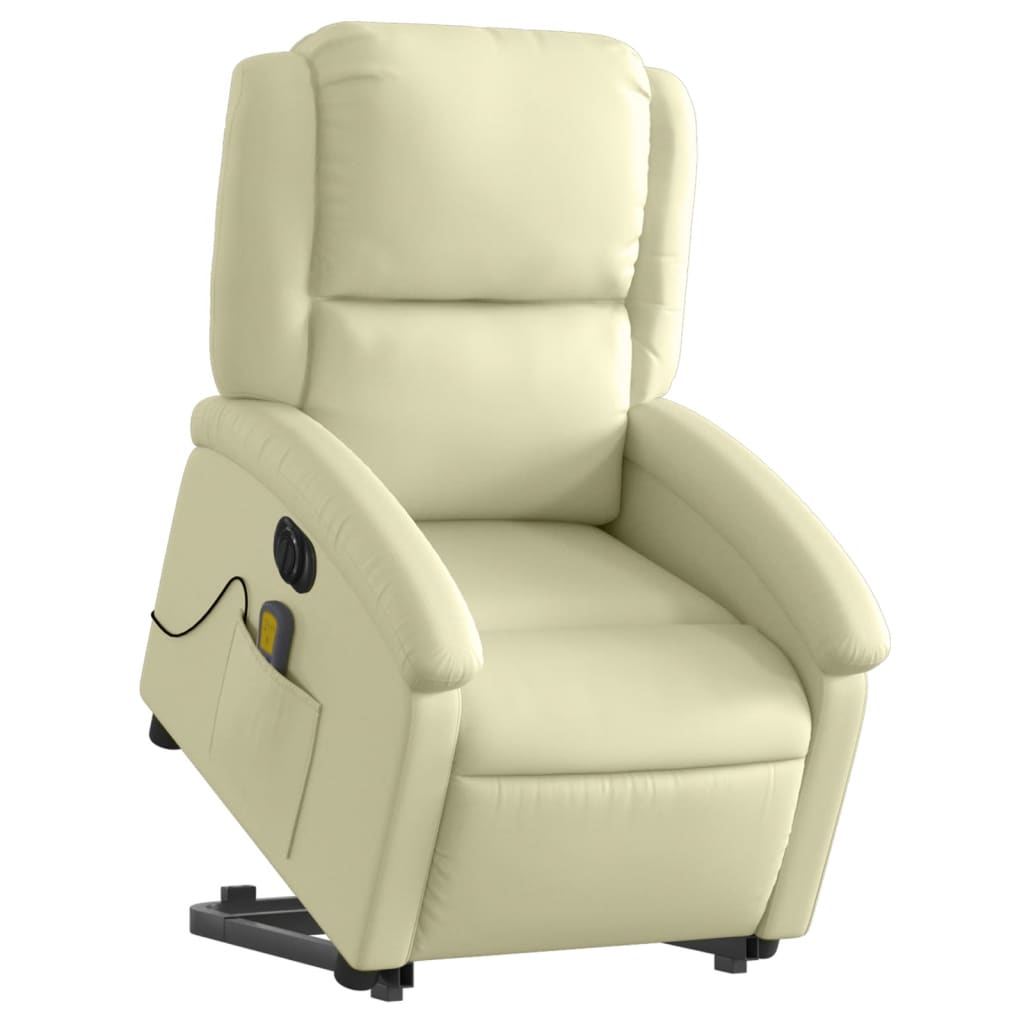 Fauteuil inclinable de massage électrique crème cuir véritable - XIOS