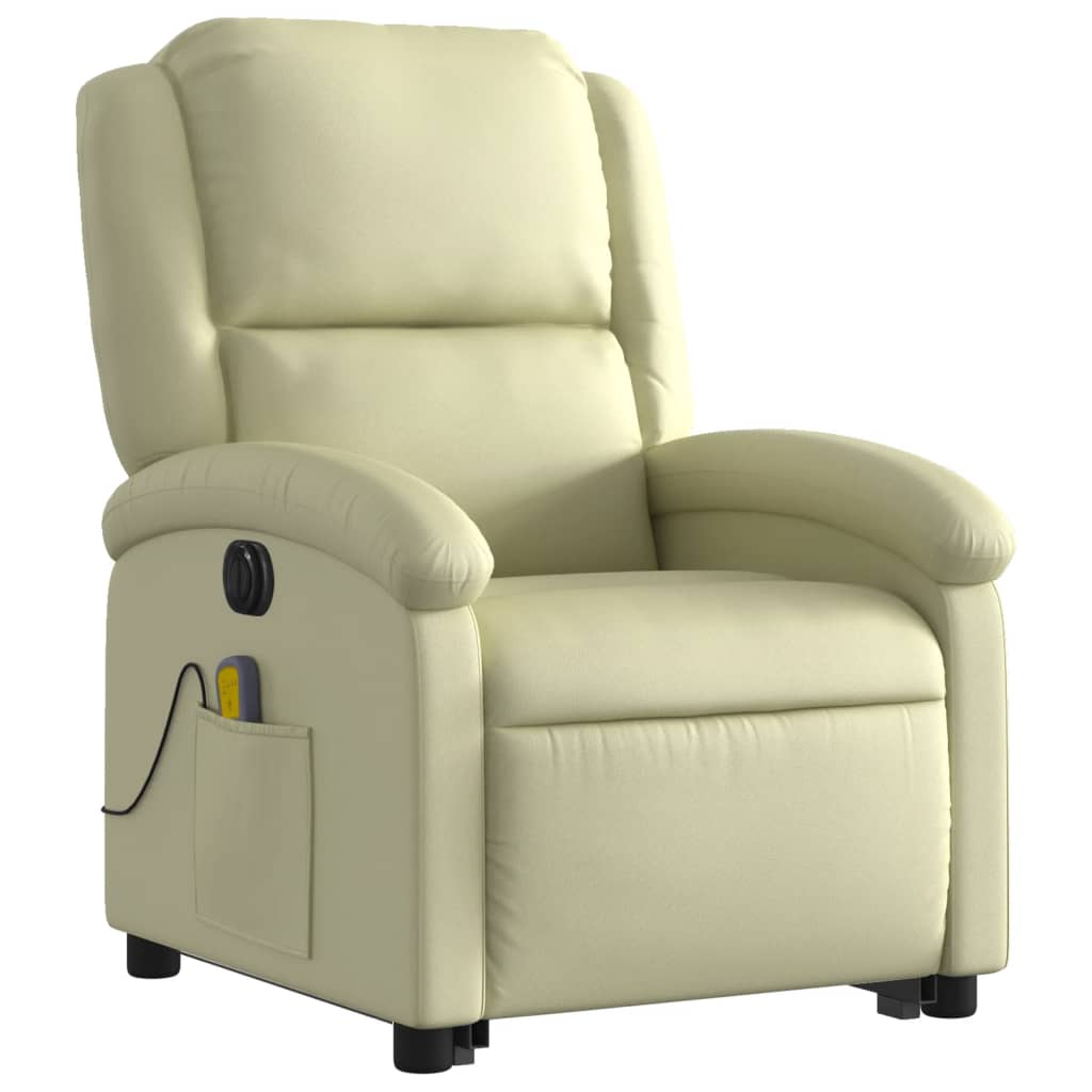 Fauteuil inclinable de massage électrique crème cuir véritable - XIOS