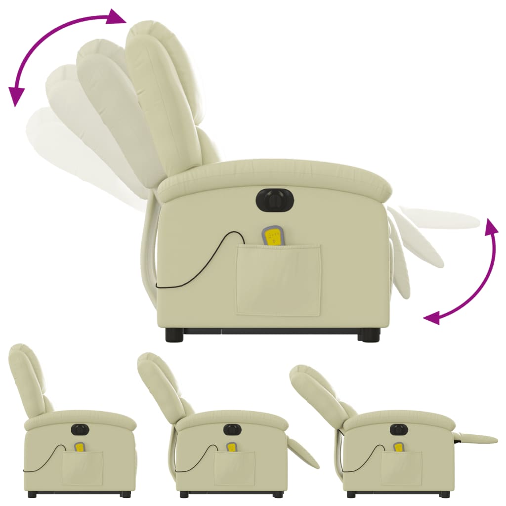 Fauteuil inclinable de massage électrique crème cuir véritable