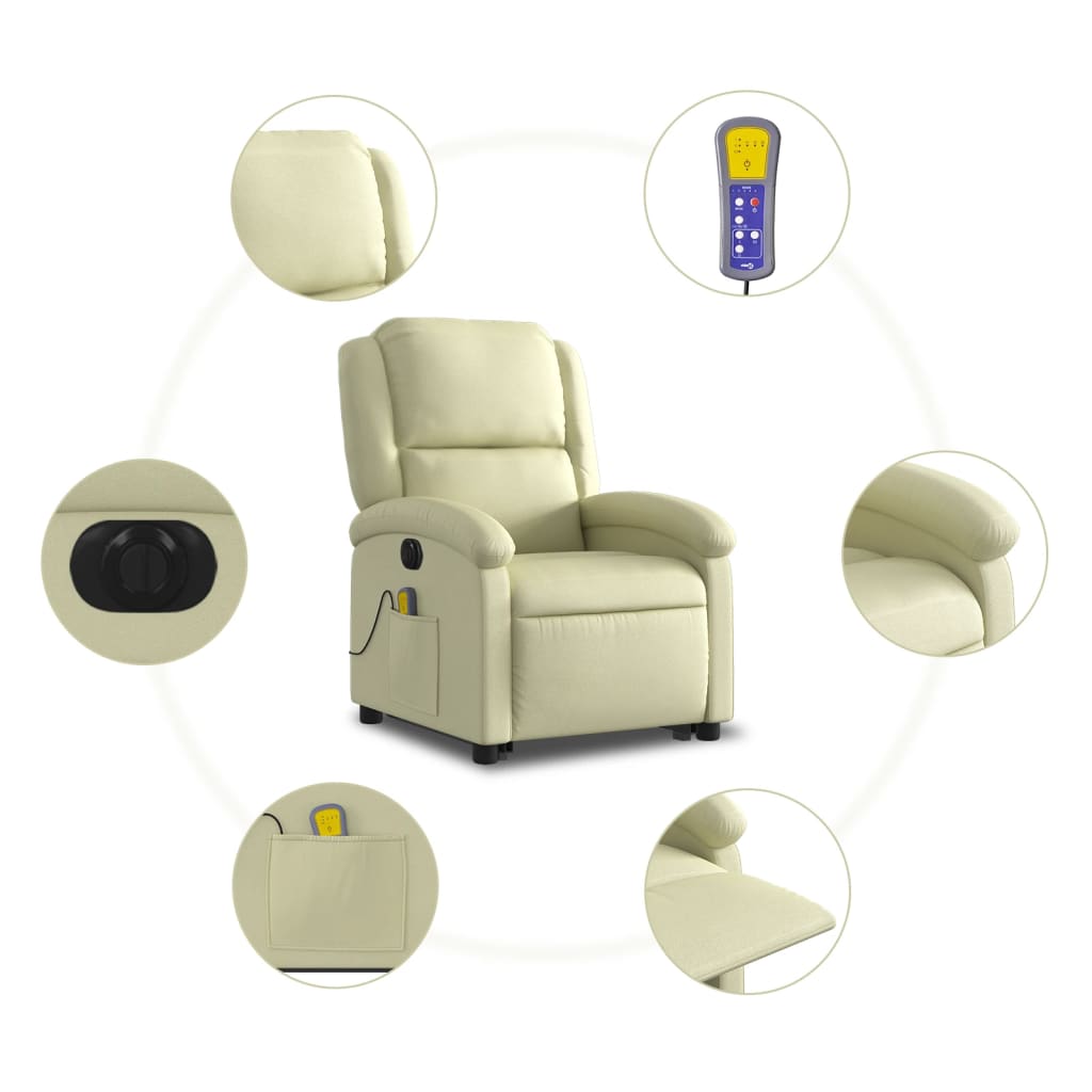Fauteuil inclinable de massage électrique crème cuir véritable - XIOS