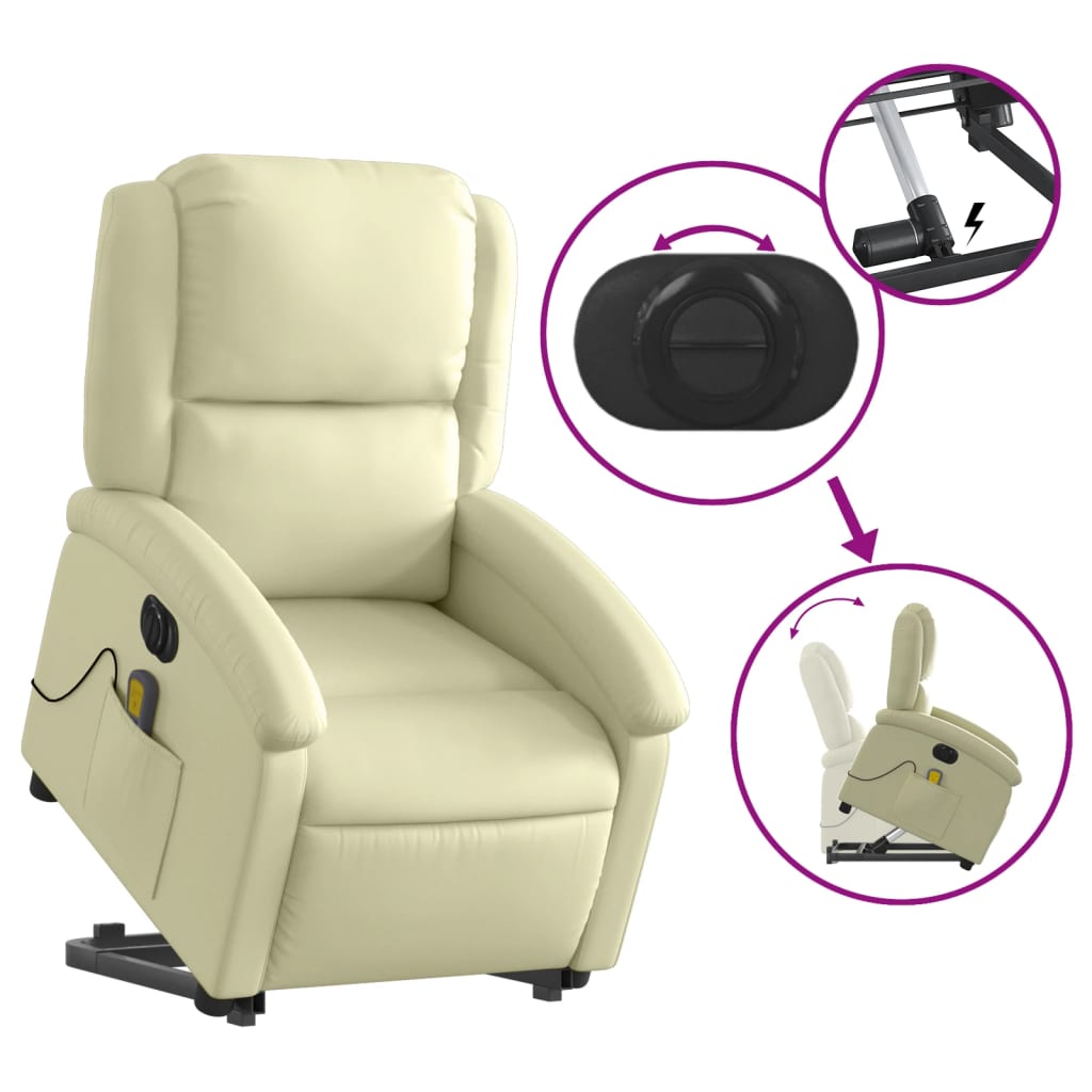 Fauteuil inclinable de massage électrique crème cuir véritable - XIOS