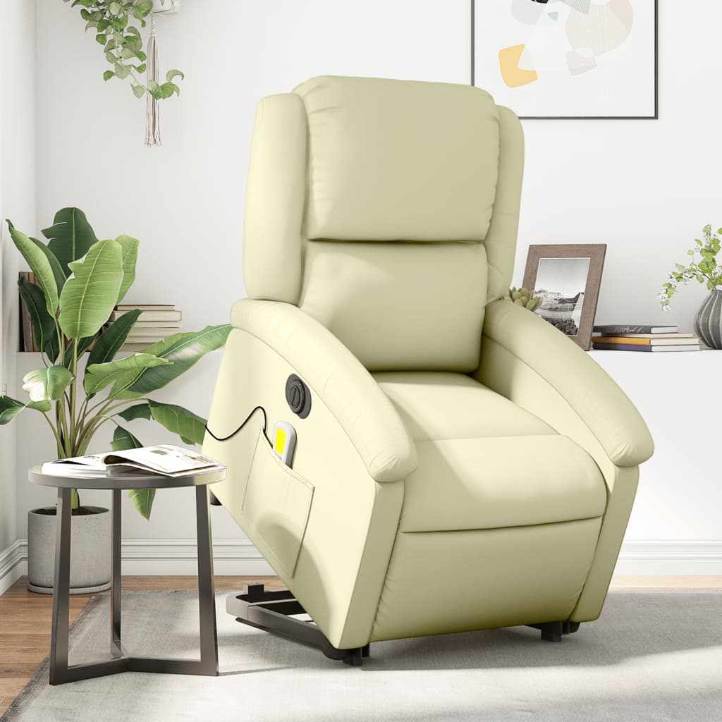 Fauteuil inclinable de massage électrique crème cuir véritable - XIOS