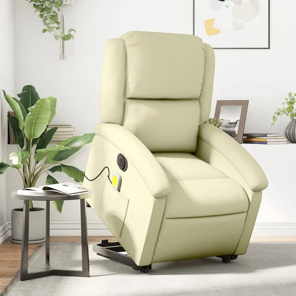 Fauteuil inclinable de massage électrique crème cuir véritable - XIOS