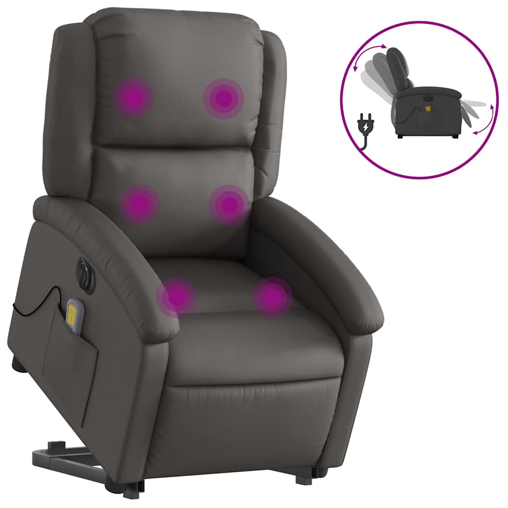 Fauteuil inclinable de massage électrique gris cuir véritable - XIOS