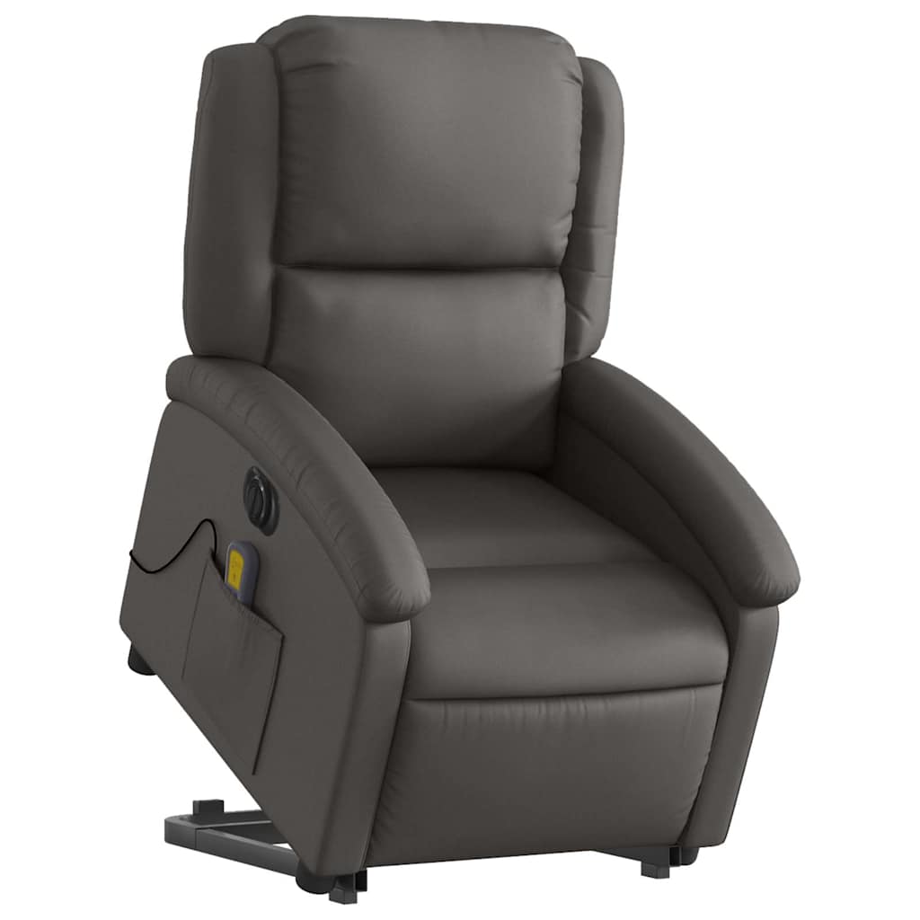 Fauteuil inclinable de massage électrique gris cuir véritable - XIOS