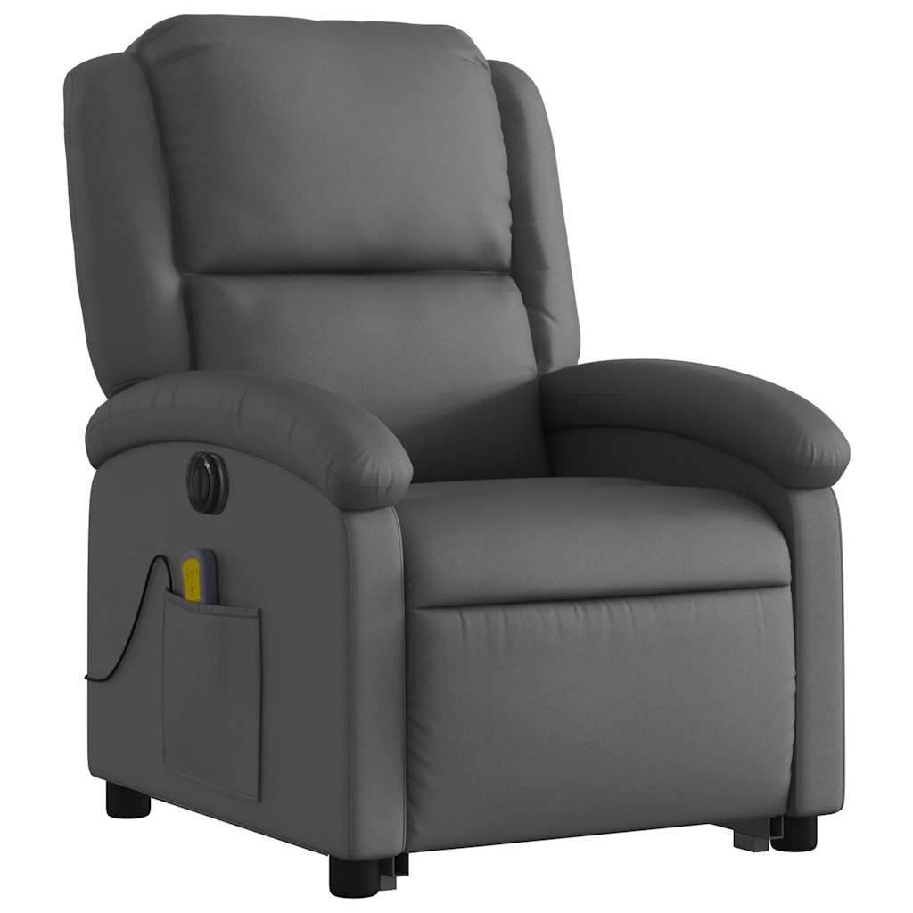 Fauteuil inclinable de massage électrique gris cuir véritable - XIOS