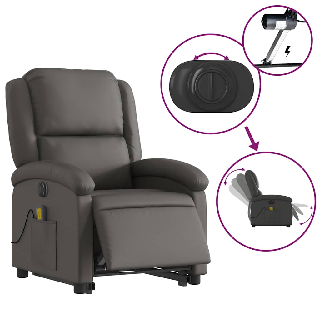 Fauteuil inclinable de massage électrique gris cuir véritable - XIOS