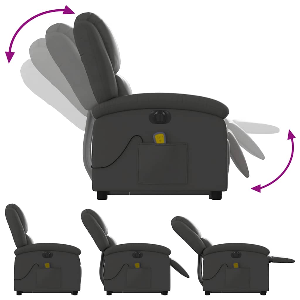 Fauteuil inclinable de massage électrique gris cuir véritable - XIOS