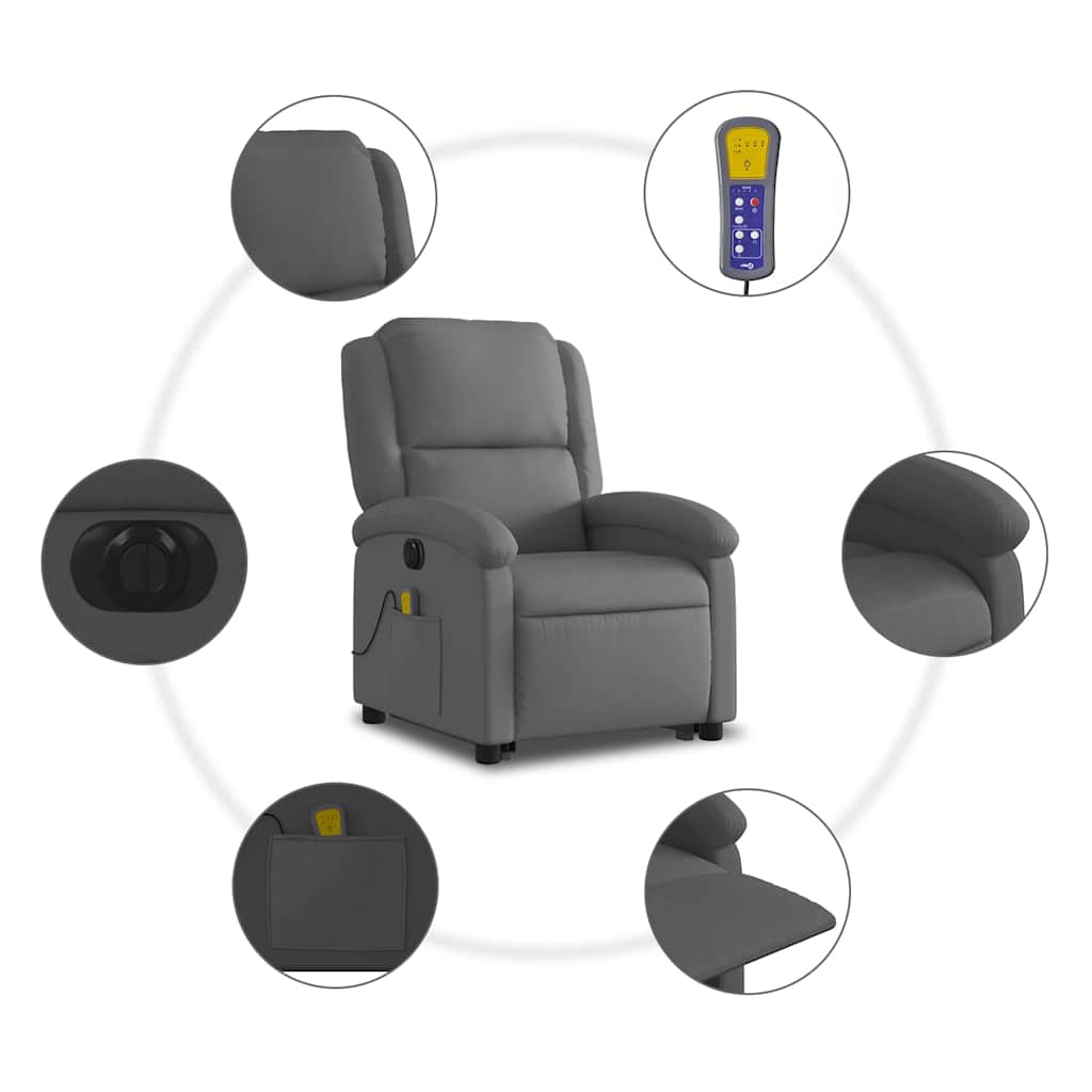 Fauteuil inclinable de massage électrique gris cuir véritable - XIOS