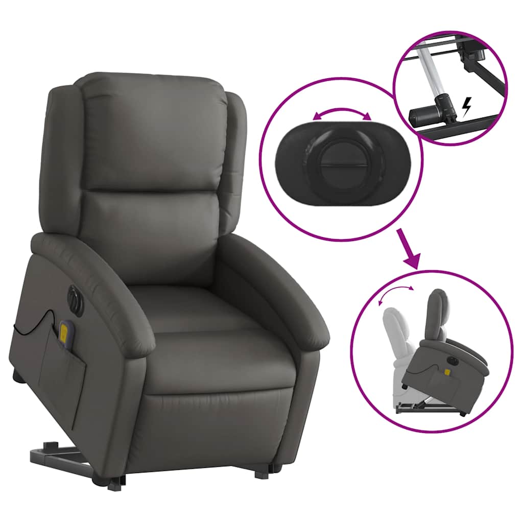 Fauteuil inclinable de massage électrique gris cuir véritable - XIOS