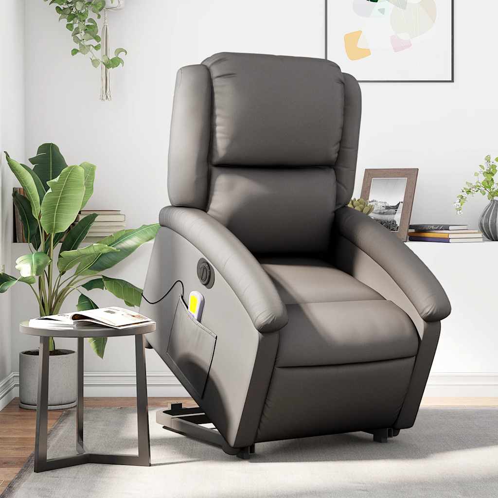 Fauteuil inclinable de massage électrique gris cuir véritable - XIOS