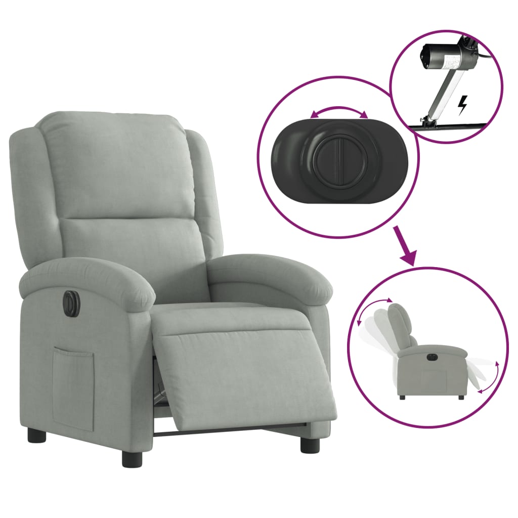 Fauteuil inclinable électrique gris clair velours - XIOS