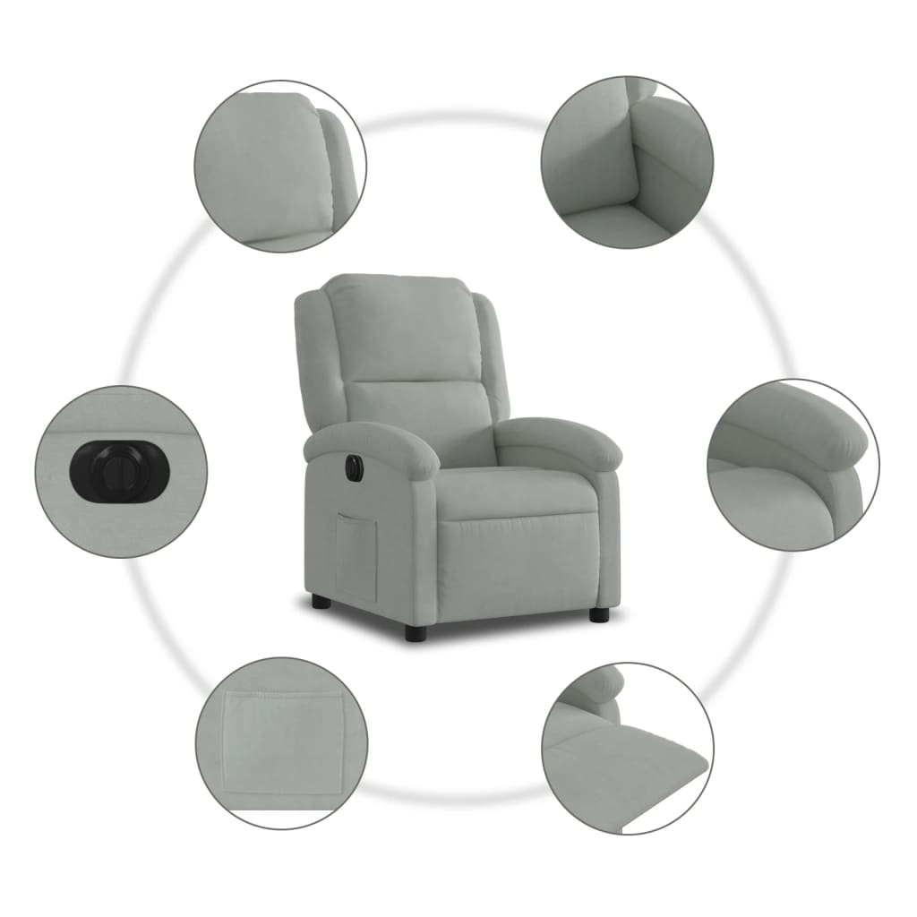 Fauteuil inclinable électrique gris clair velours - XIOS
