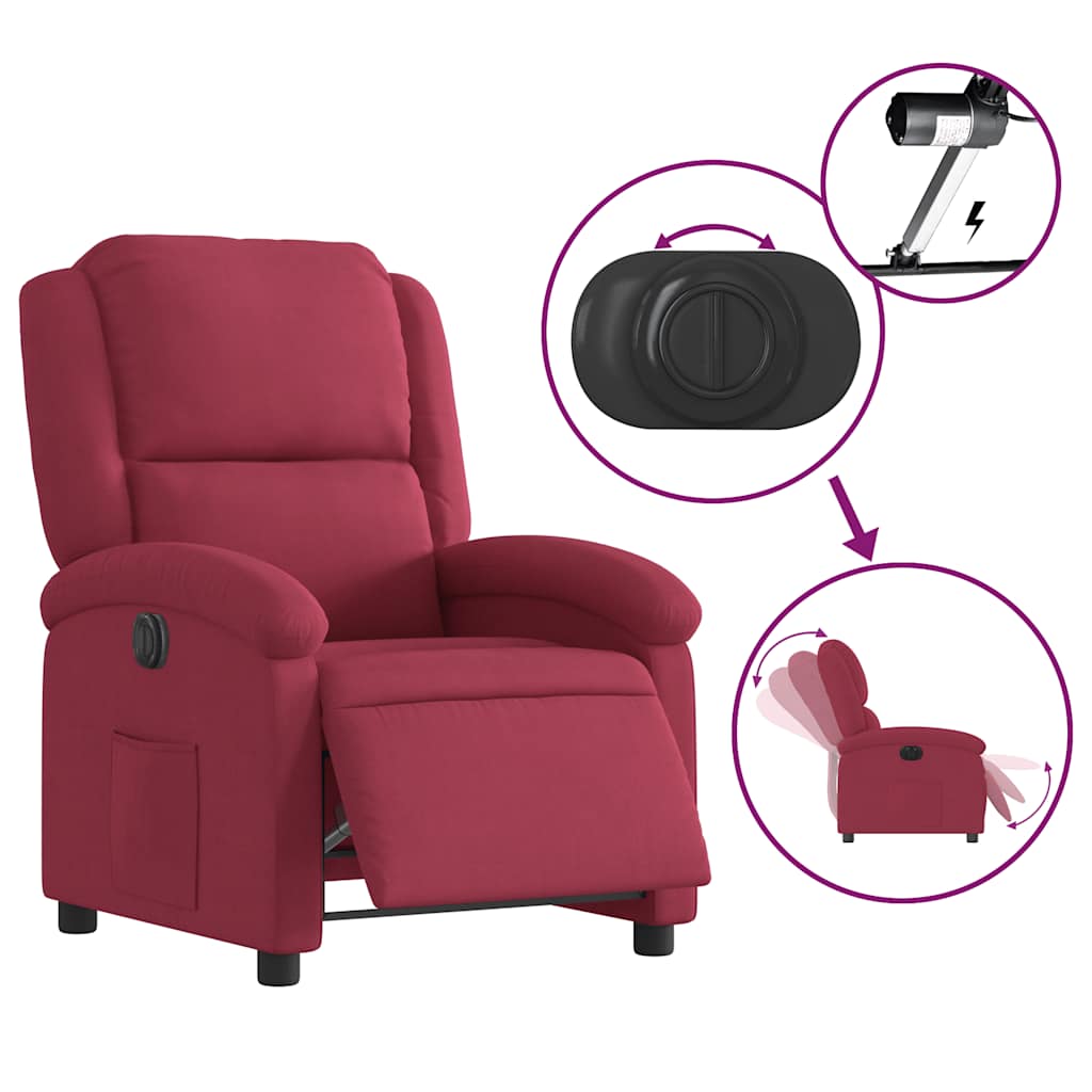 Fauteuil inclinable électrique rouge bordeaux velours - XIOS