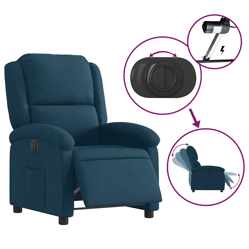 Fauteuil inclinable électrique bleu velours - XIOS