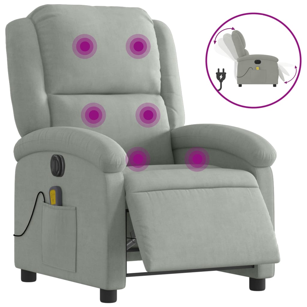 Fauteuil inclinable électrique de massage gris clair velours - XIOS