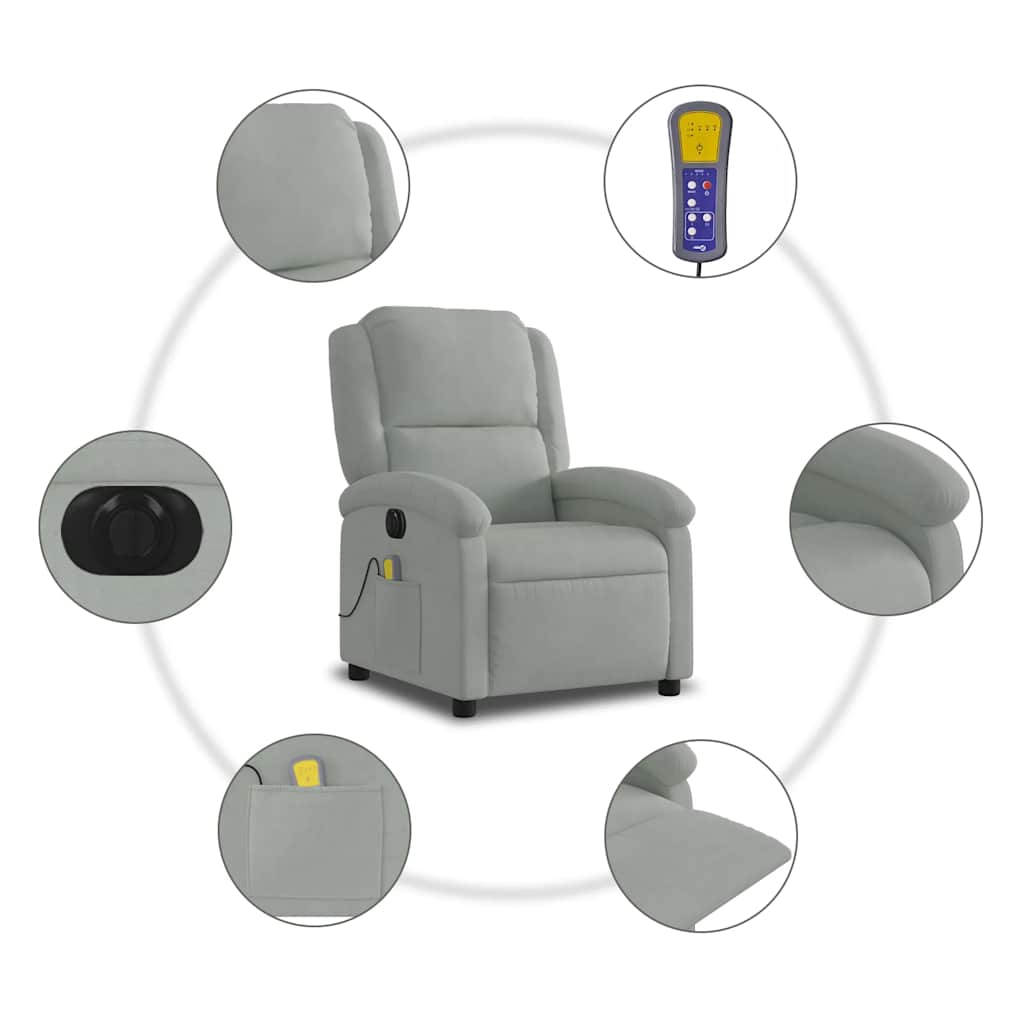 Fauteuil inclinable électrique de massage gris clair velours - XIOS