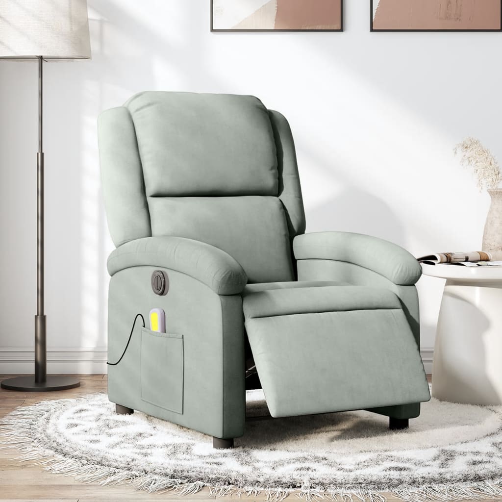 Fauteuil inclinable électrique de massage gris clair velours - XIOS
