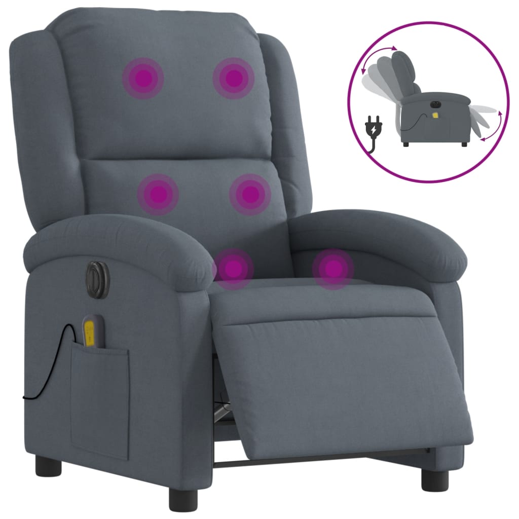 Fauteuil inclinable de massage électrique gris foncé velours - XIOS