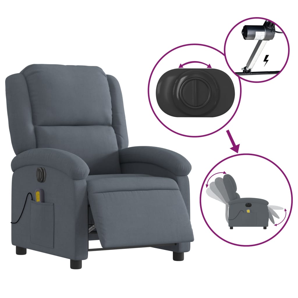 Fauteuil inclinable de massage électrique gris foncé velours - XIOS