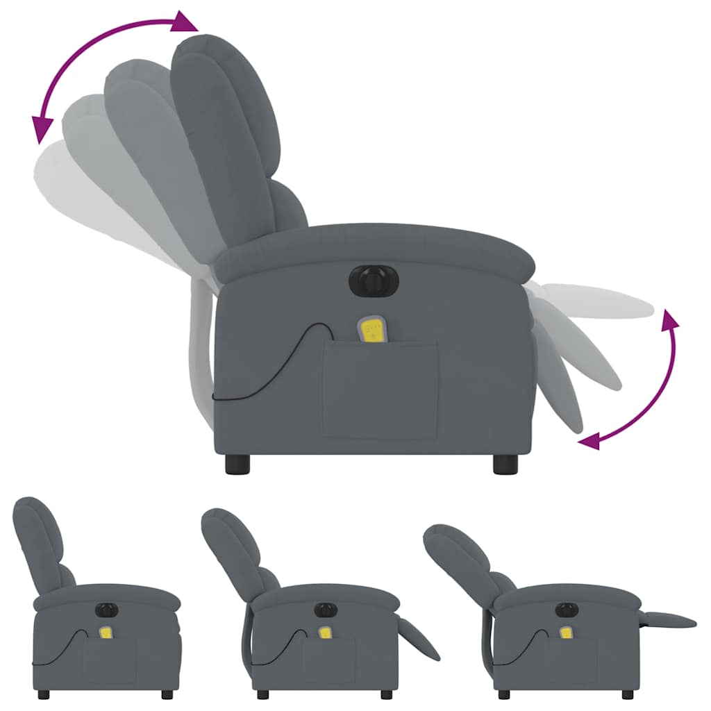 Fauteuil inclinable de massage électrique gris foncé velours - XIOS