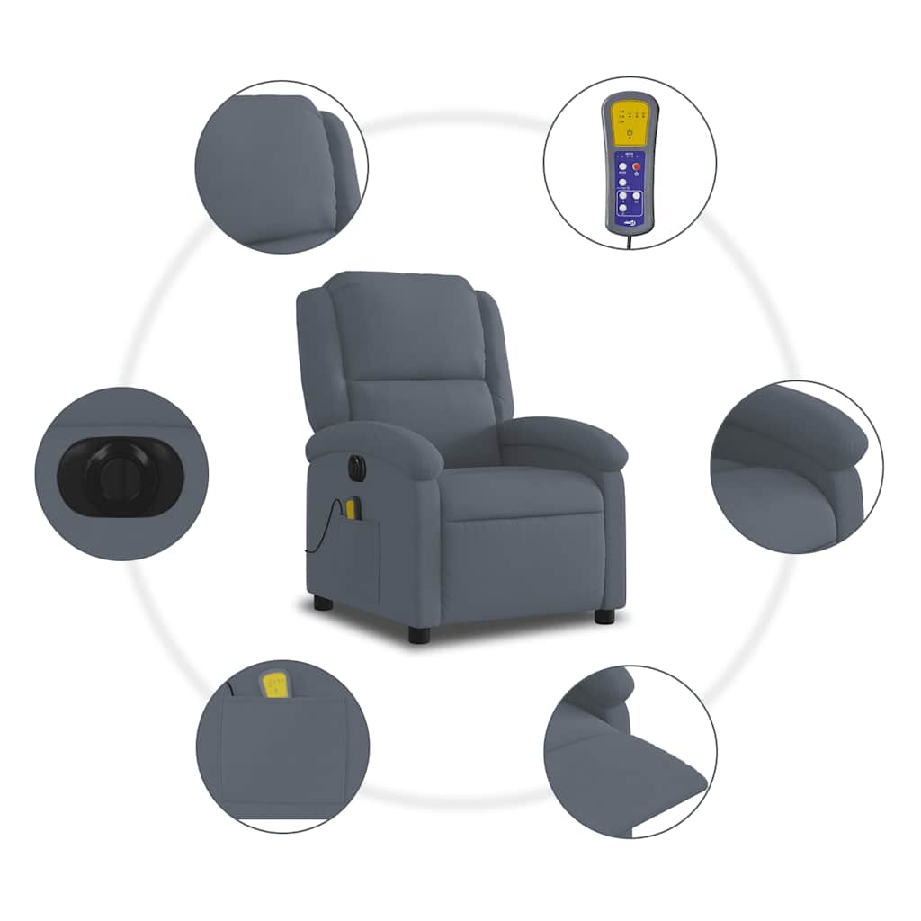 Fauteuil inclinable de massage électrique gris foncé velours - XIOS