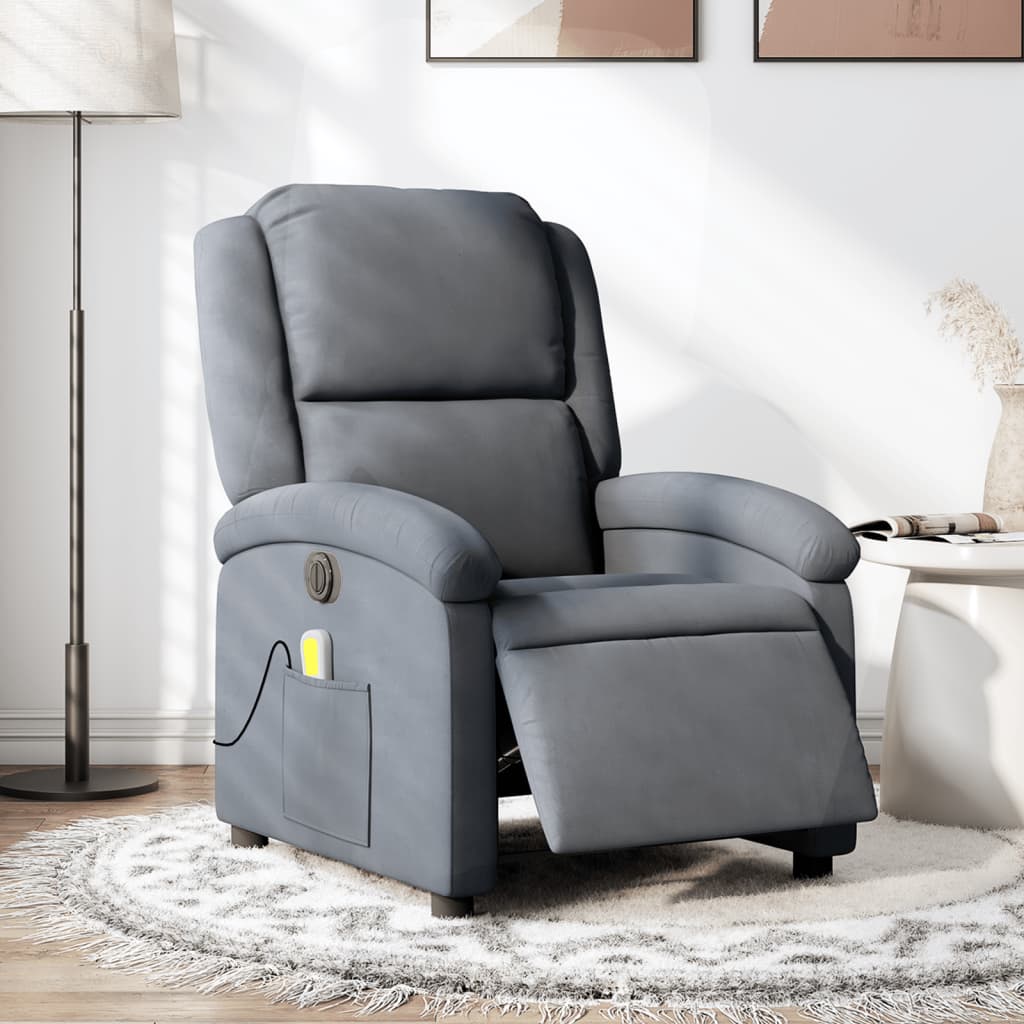 Fauteuil inclinable de massage électrique gris foncé velours - XIOS