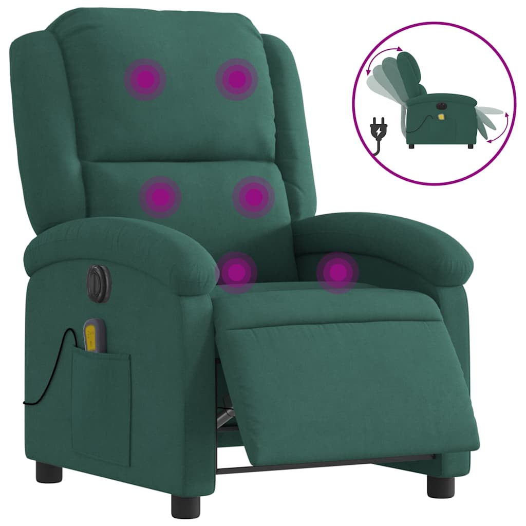 Fauteuil inclinable de massage électrique vert foncé velours - XIOS