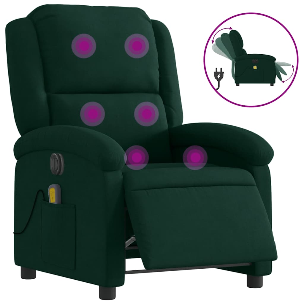 Fauteuil inclinable de massage électrique vert foncé velours - XIOS