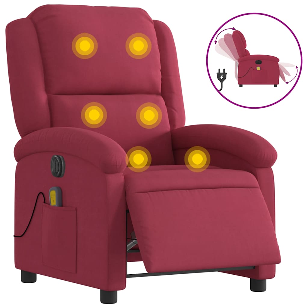Fauteuil inclinable massage électrique rouge bordeaux velours - XIOS