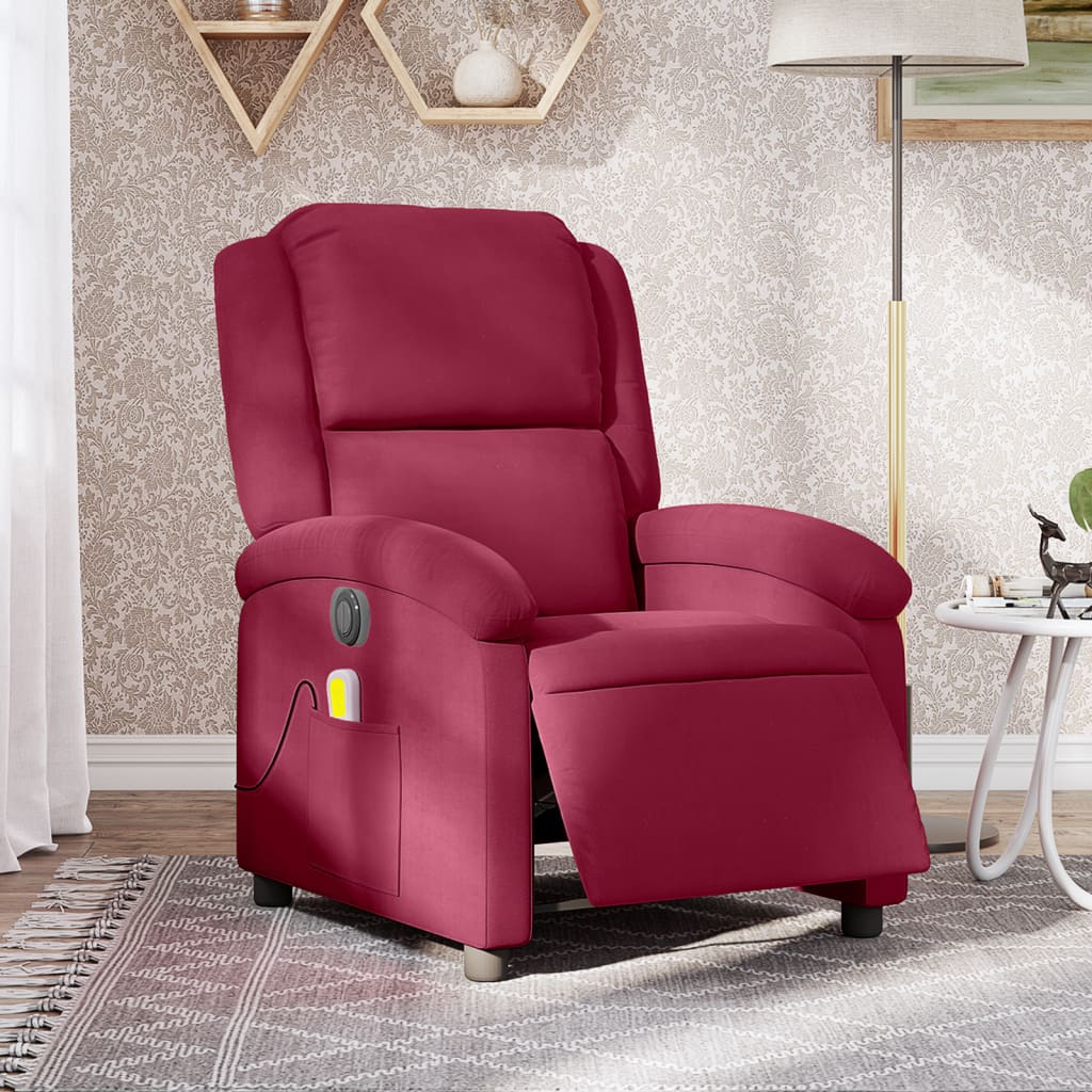 Fauteuil inclinable massage électrique rouge bordeaux velours - XIOS