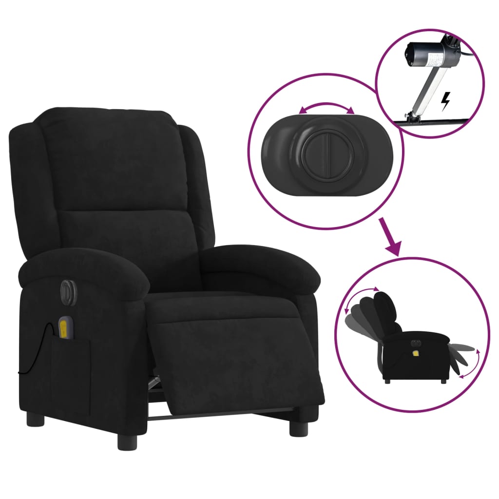 Fauteuil inclinable de massage électrique noir velours - XIOS