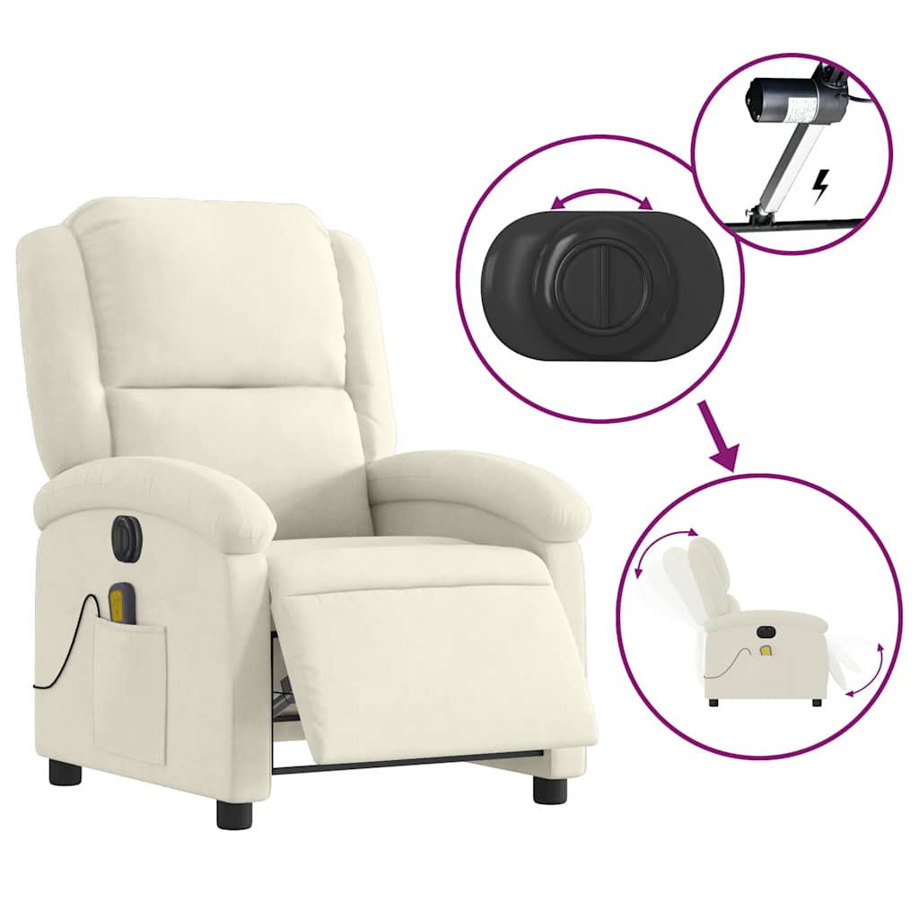 Fauteuil inclinable de massage électrique crème velours - XIOS